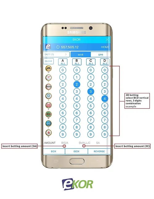 Ekor Bet 2 3D vertical combination and amount fields