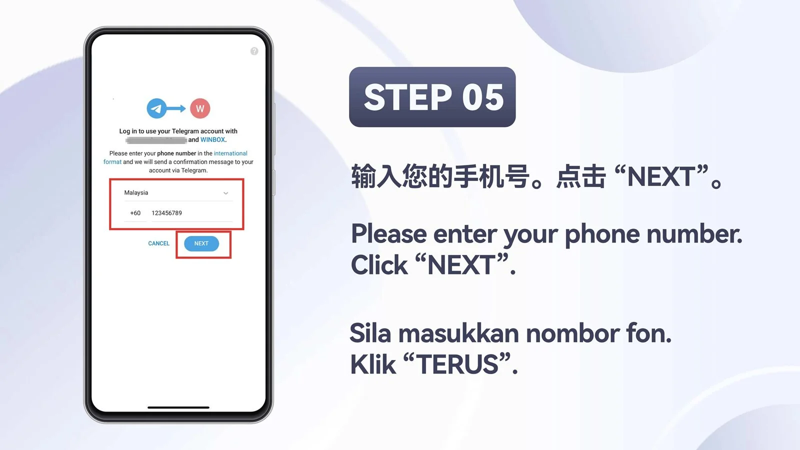 WINBOX Telegram mobile bind telegram to an existing account step 5