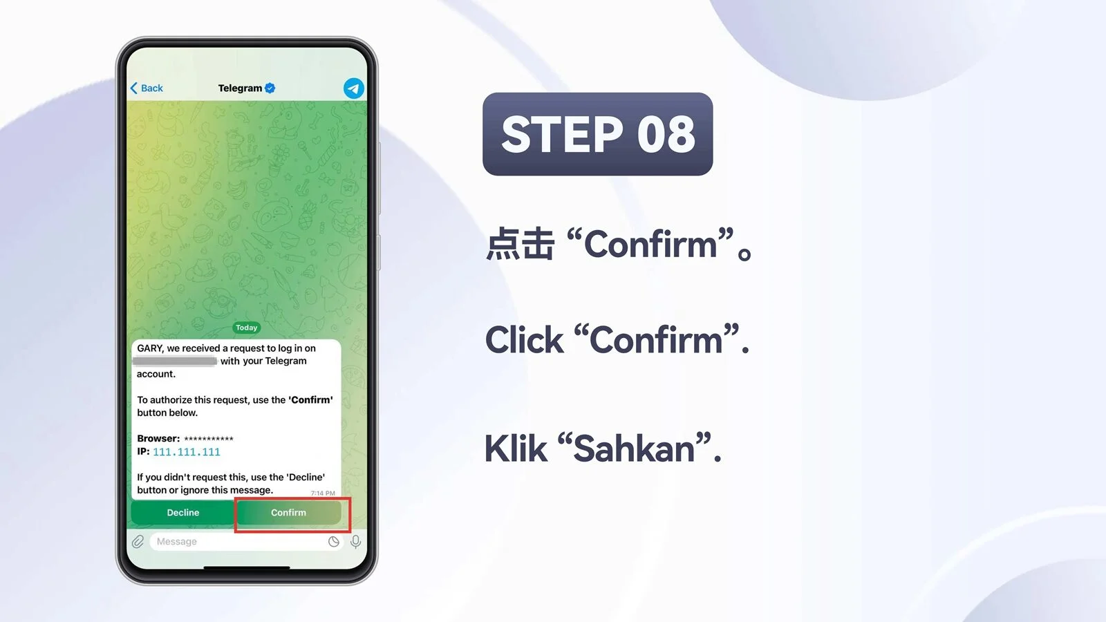 WINBOX Telegram mobile bind telegram to an existing account step 8