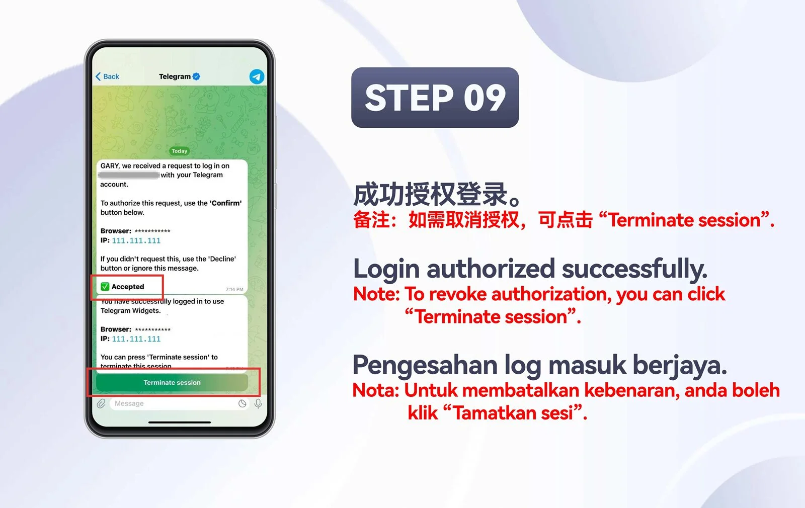 WINBOX Telegram mobile bind telegram to an existing account step 9