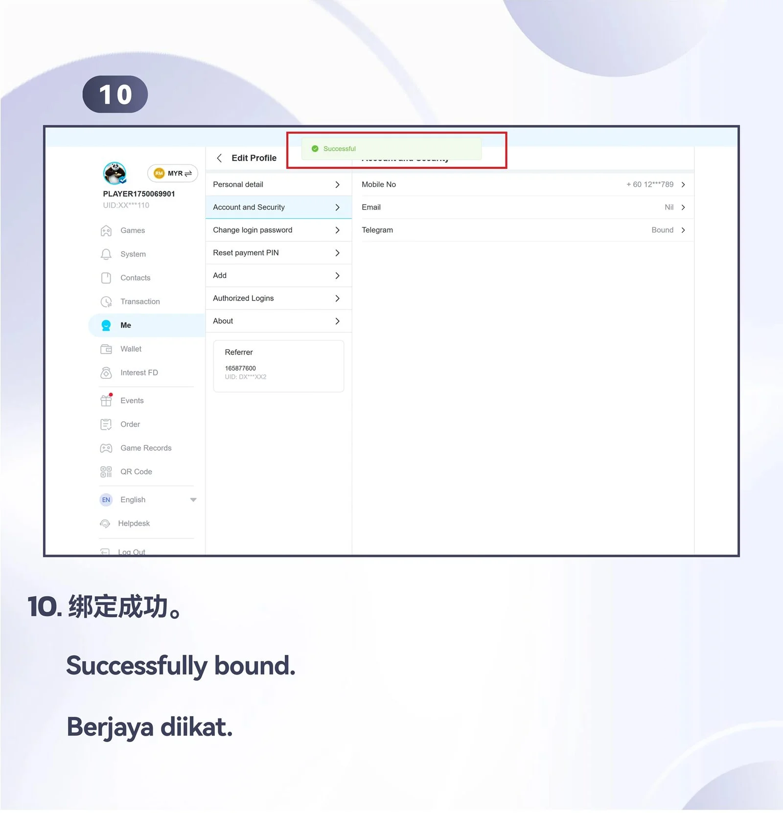 WINBOX Telegram desktop bind telegram to an existing account step 10