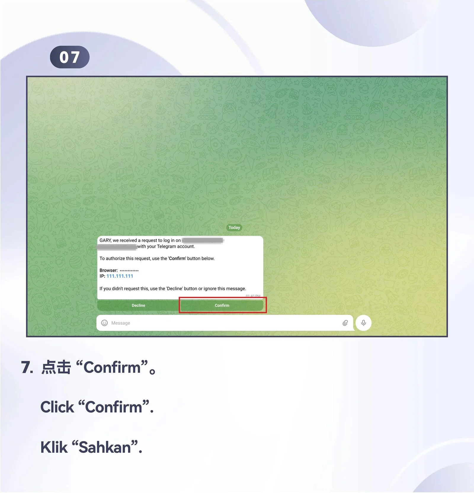 WINBOX Telegram desktop bind telegram to an existing account step 7