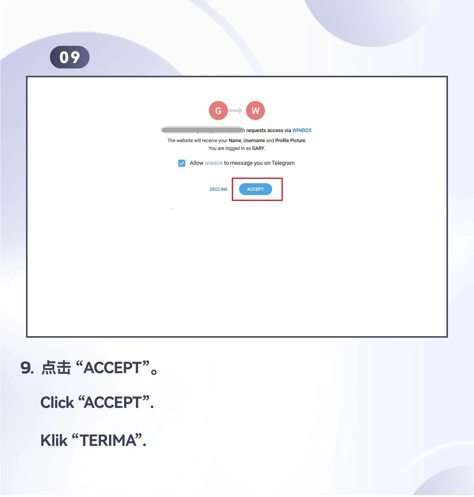 WINBOX Telegram desktop bind telegram to an existing account step 9