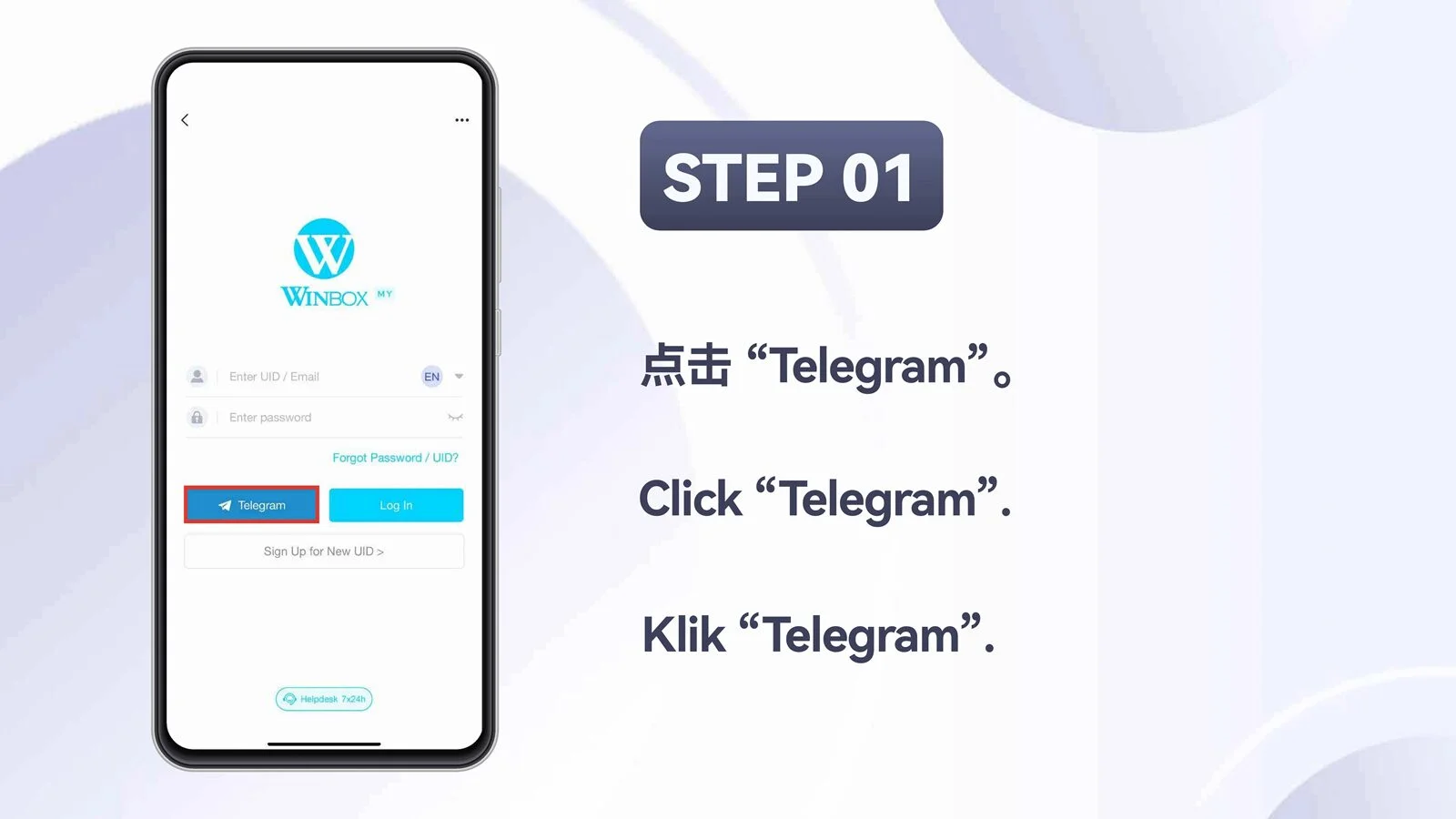 WINBOX Telegram mobile log in with telegram step 1