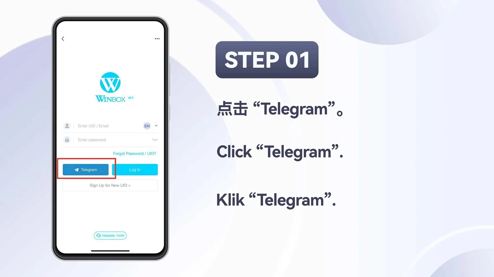 WINBOX Telegram mobile register an account with telegram step 1