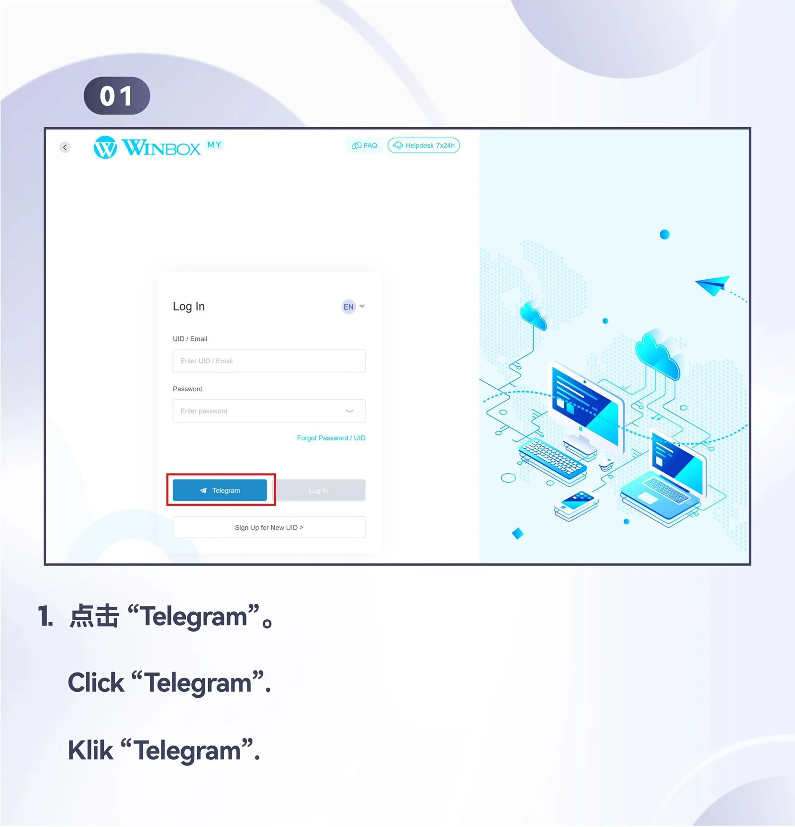 WINBOX Telegram desktop register an account with telegram step 1
