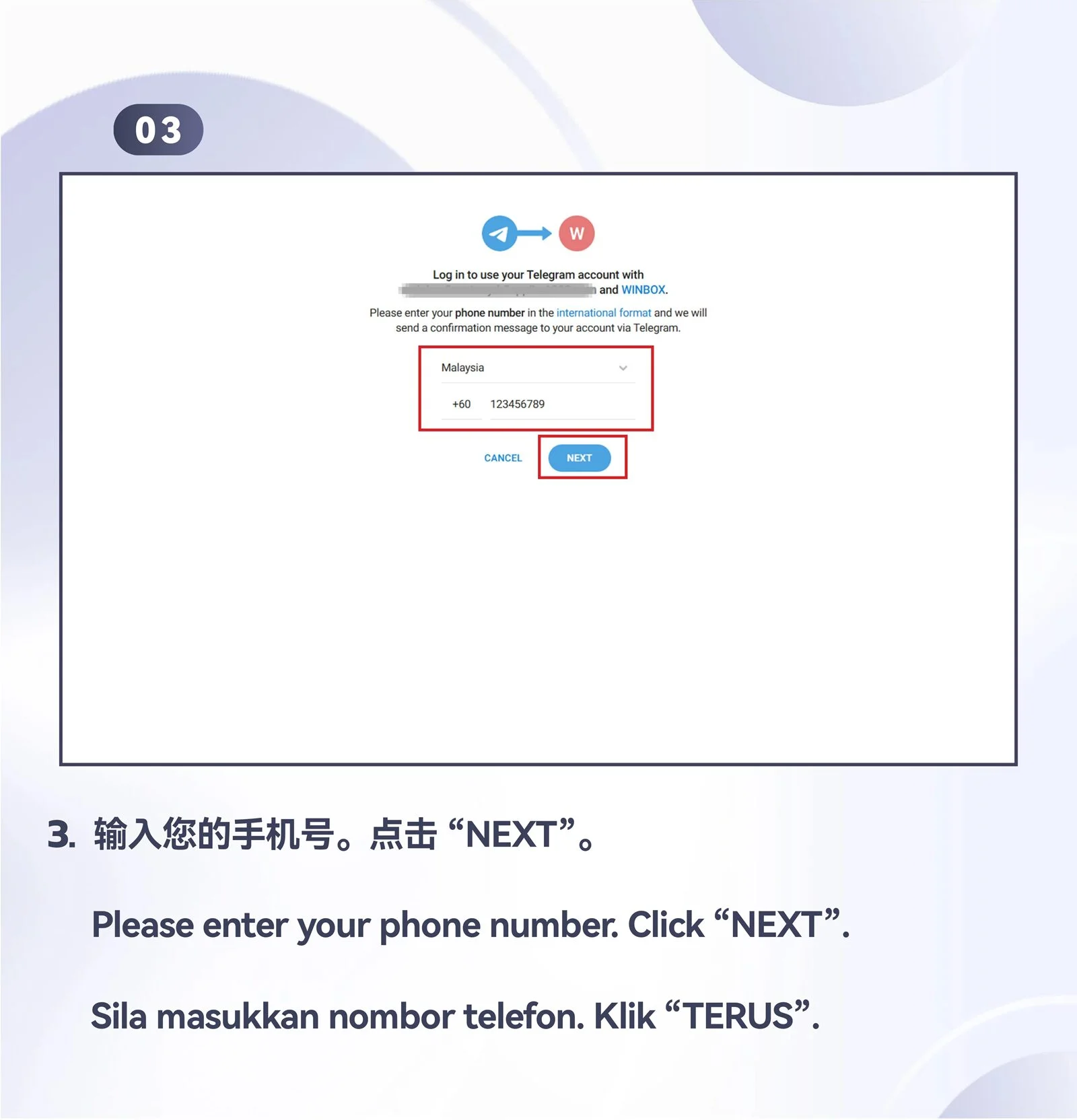 WINBOX Telegram desktop register an account with telegram step 3