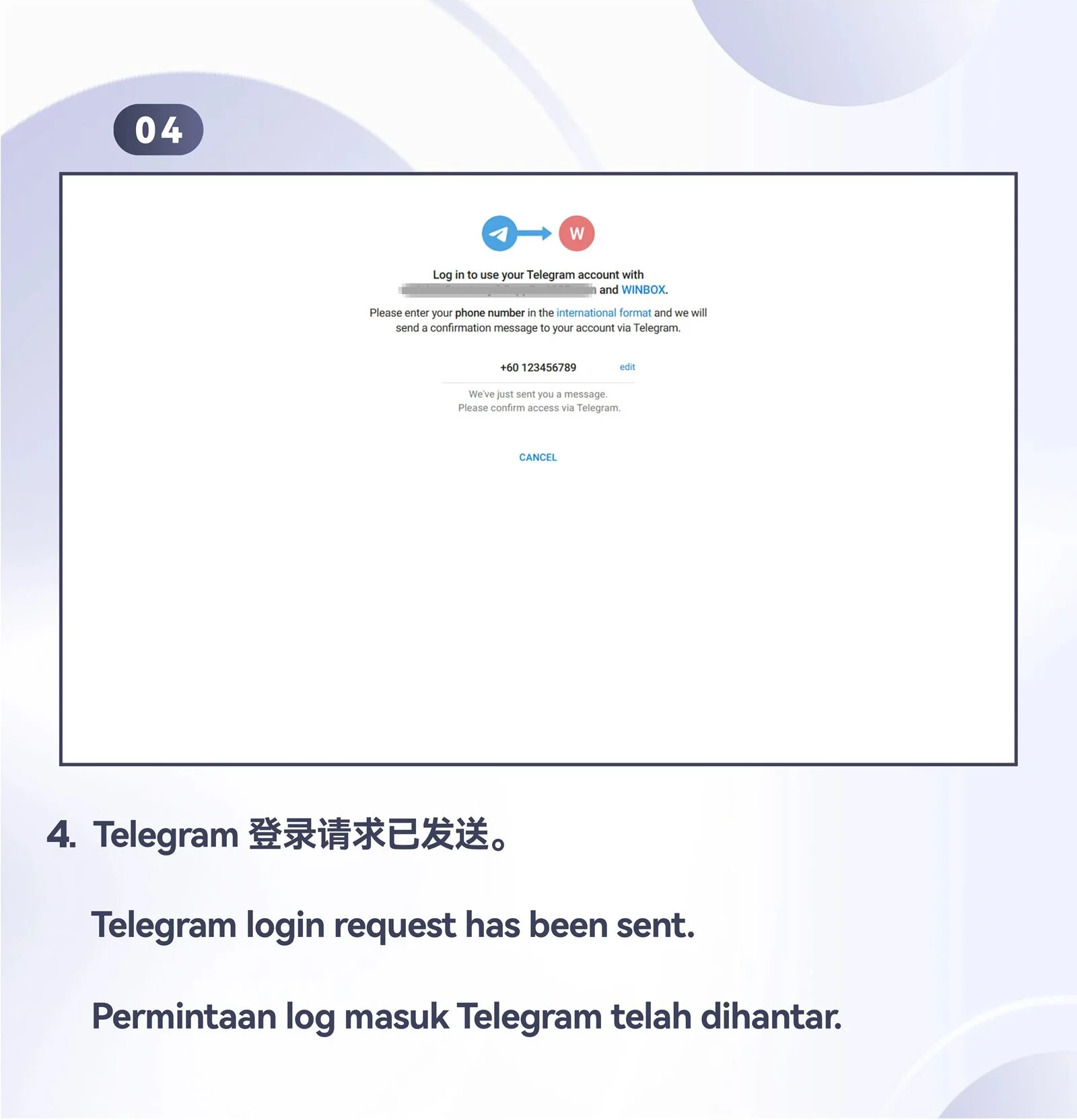 WINBOX Telegram desktop register an account with telegram step 4