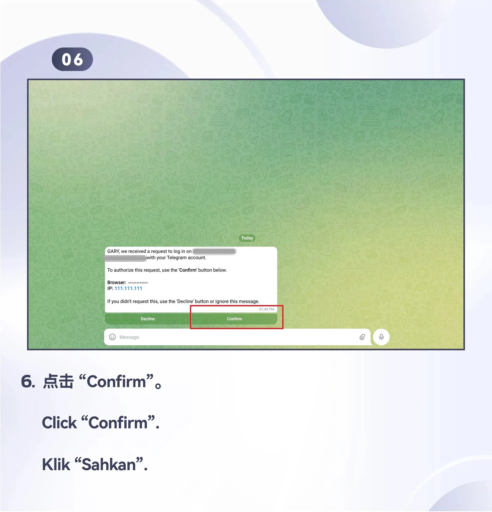 WINBOX Telegram desktop register an account with telegram step 6