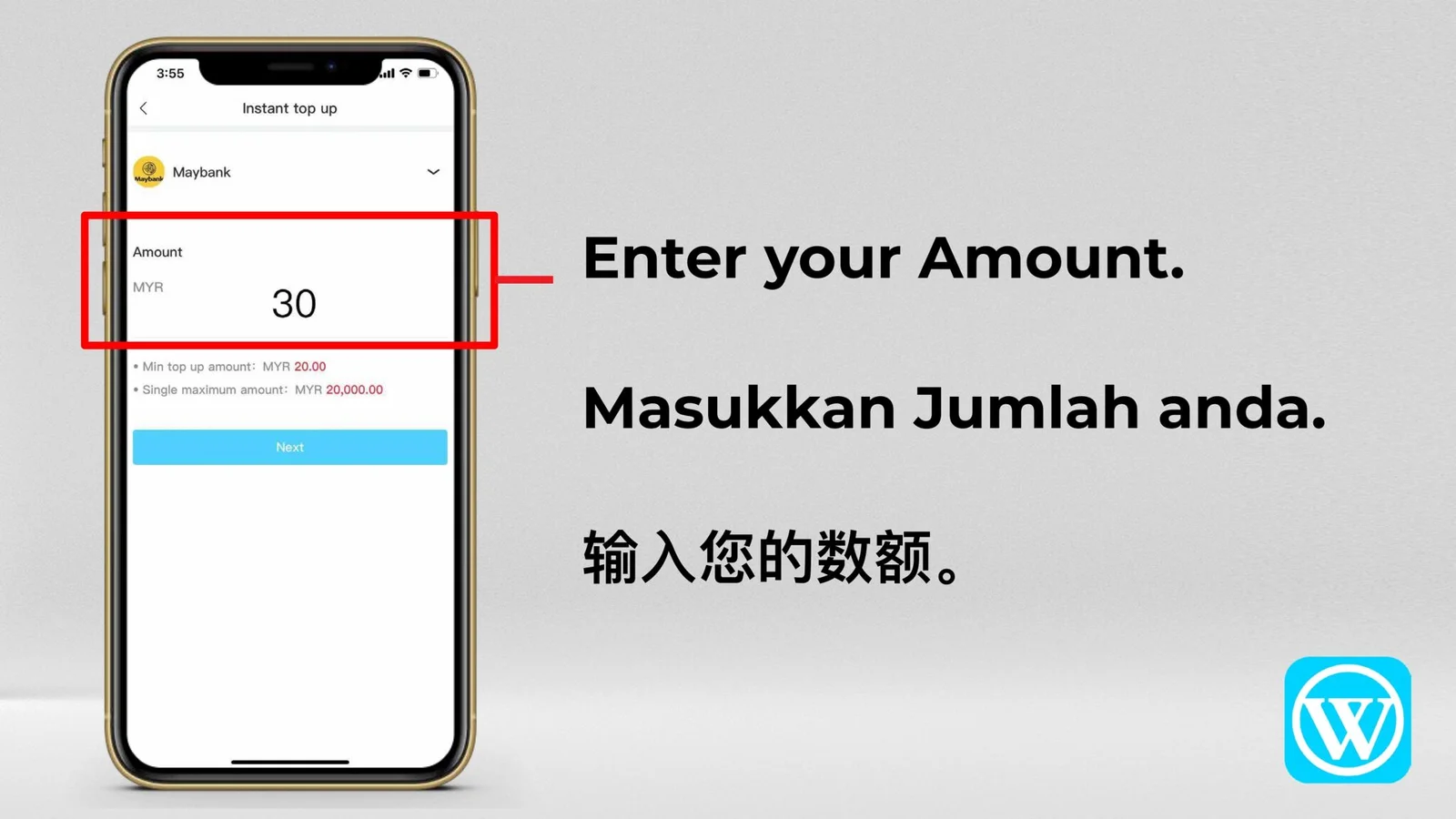 WINBOX Instant Top Up tutorial screen 5 of 9