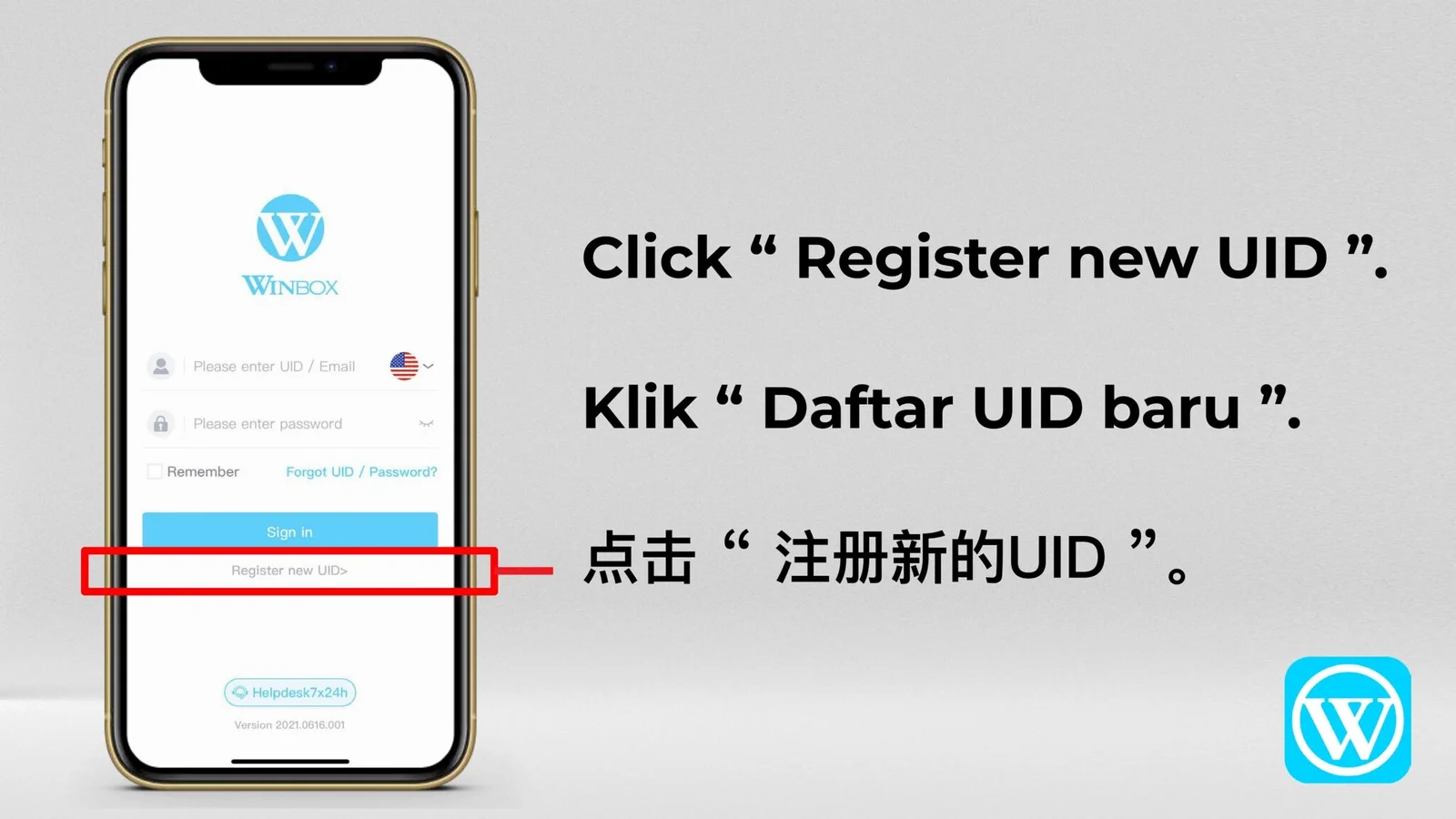 WINBOX registration step 02: Select Register new UID