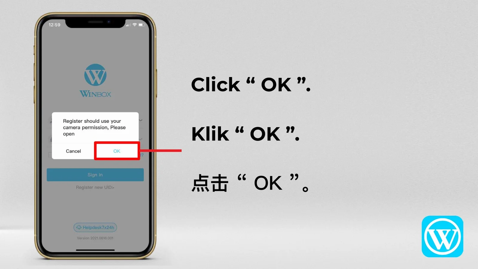 WINBOX registration step 03: Confirm the registration prompt