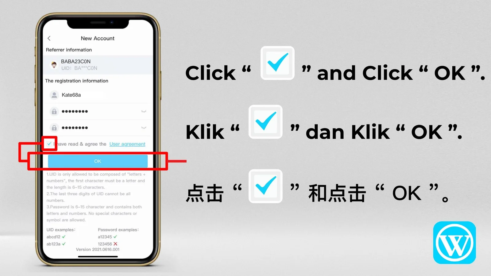 WINBOX registration step 09: Accept and submit