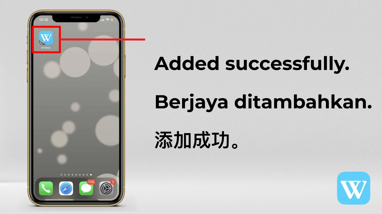 WINBOX shortcut added successfully to the iPhone Home Screen